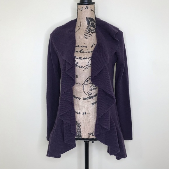 ply cashmere Sweaters - PLY CASHMERE Purple Cashmere Ruffle Cardigan (S) ply cashmere Sweaters - PLY CASHMERE Purple Cashmere Ruffle Cardigan (S)